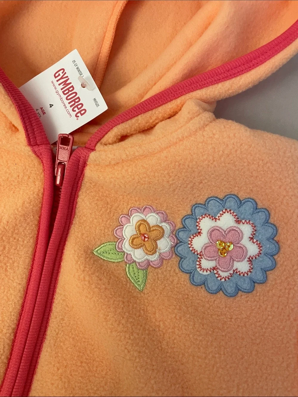 NWT Gymboree Peach soft Fleece Hoodie Jacket Floral Patch sz 4 plus bonus gift